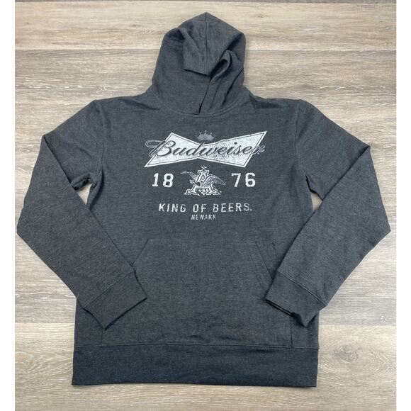 Budweiser Beer Hoodie Adult Medium Gray Graphic Print Thin Lightweight Blend - Picture 1 of 7